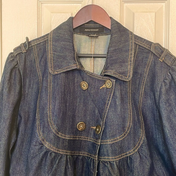 Ashley Stewart short sleeve denim peplum double breasted jacket. Size 18 - Picture 4 of 11